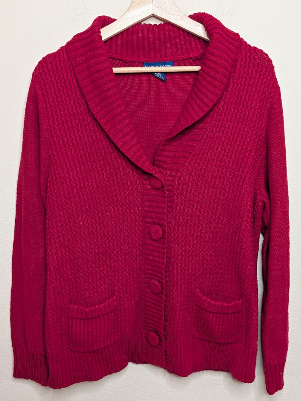 Karen Scott Cardigan Sweater Women's Size XL Red Shawl Collar Button Front